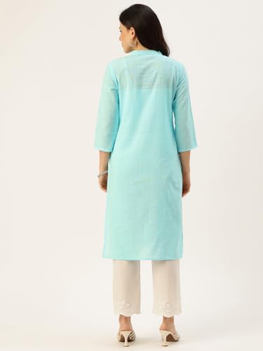 Image of feranoid Women's Plain Cotton Kurta with Mandarin Collar, 3 /4 Sleeves & Pocket