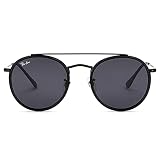 Pro Acme Double Bridge Round Polarized Sunglasses for Women Men Retro UV400 Protection Retro Circle Sun Glasses (Black/Grey/Polarized)