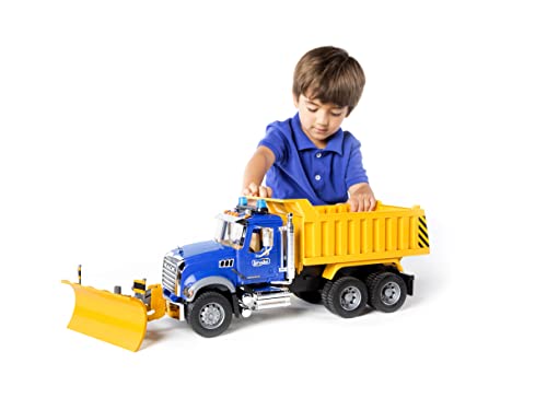 Bruder Mack Granite Dump Truck with Snow Plow & Light/Sound | Realistic 21" Construction Toy for Indoor & Outdoor Pretend Play