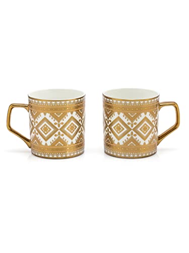 Image of Clay Craft Fine Ceramic Gold Print Tea Cups /Mugs Set of 6-220 ml Each (Director E698), Tea Cup Set of 6, Mugs for Coffee, Cups Set of 6, Mug Set, Ideal for Gifting, Perfect for Home and Office
