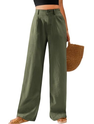 Image of Feiersi Womens Casual Wide Leg Pants High Waisted Button Down Straight Long Trousers Palazzo Pants