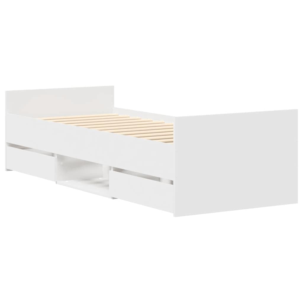 rama z szufladami z drewnopochodnej płyty biala 75x190 cm | Rama łóżka z wezgłowiem i zanóżkiem biała 75x190 cm z szufladami i półkami do przechowywania do sypialni, gościnna, stabilna