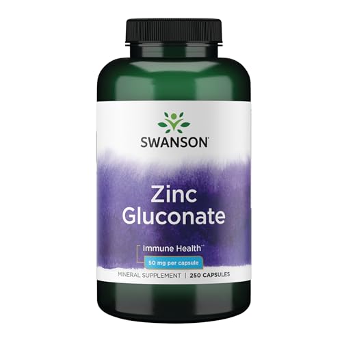Swanson Zinc Gluconate - Mineral Supplement Promoting Prostate Health, Vision Health, & Immune Support - Gluconate Form for Optimal Absorption - (250 Capsules, 50mg Each)