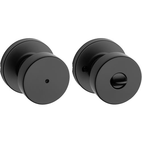 Kwikset Pismo Interior Privacy Door Knob with Lock Door Handle For Bathroom and Bedroom Matte Black Keyless Turn Lock Doorknob with Microban Protection