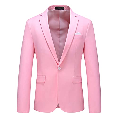 Men's Slim Fit Double Breasted Jacket Slim Fit Business Daily Prom Blazer Peak Lapel Groom Wedding Party Suit Coat (Pink 2,5X-Large)