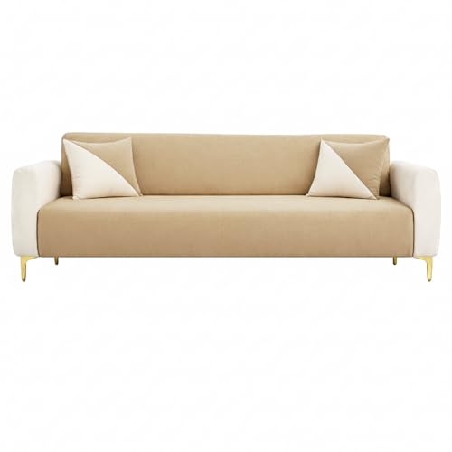 Image of Opera 3 Seater Fabric Sofa Set | Soft Velvet Upholstery, Sturdy Wooden Frame | Modern Sofa for Living Room, Hall & Office Spaces (Cream-Beige)
