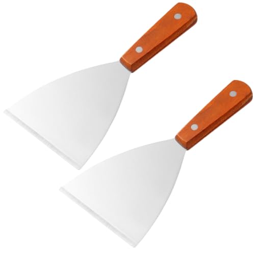 AfZoryxn 2 Pieces Stainless Steel Grill Griddle Scraper with Wooden Handle, Grill Slant Edge Flat Scraper,Grill Griddle Scraper,Barbecue Cooking Shovel for BBQ Grill Teppanyaki Dough Pancake Pizza