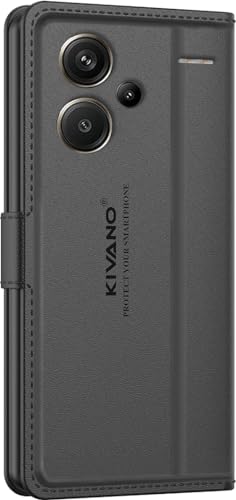 Image of KIVANO LUXE Compatible for Redmi Note 13 Pro Plus 5G Luxury Handmade Leather Magnetic Flip Folio Case | Card Holder & Kickstand | Slim Protective Cover | Unisex - Black