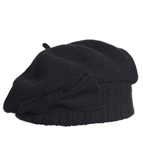 Vecry Women's 100% Wool Bucket Hat Felt Cloche Beret Dress Winter Beanie Hats (Beret-Black) #TOP1