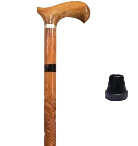 Daksh Creation Store Wooden Walking Stick with Ergonomic Handle, Carved Design, Rubber Base, 90 cm-image-18