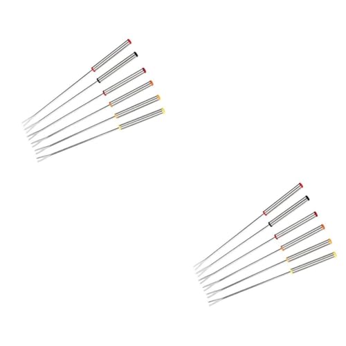 DECHOUS 2sets 24cm Stainless Steel Fondue Forks Heat Resistant Handle for Chocolate Fondue for 6pcs*2 Random Color