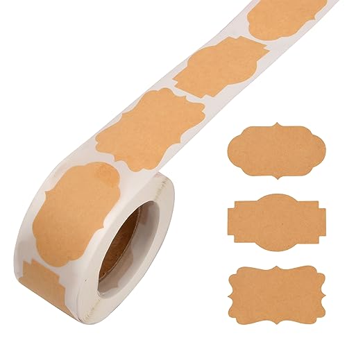 Jinlaili 300pcs Etiquetas Kraft, Etiquetas Adhesivas Handmade, 5cm Pegatinas Papel Kraft, Etiquetas de Papel Kraft en Blanco, Etiquetas Adhesivas Papel Kraft para Tarro de Comida Mermelada Regalo