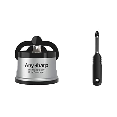 AnySharp Knife Sharpener with PowerGrip, Silver & OXO Good Grips Swivel Peeler Cover