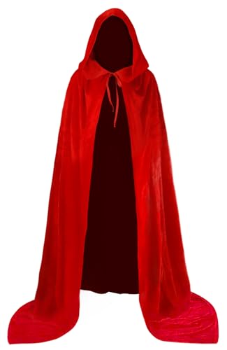 HOMELEX Cape de sorcière noire en velours à capuche pour Halloween, costume médiéval de la Renaissance, Rouge, taille unique