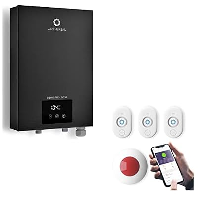 Airthereal Bundle | 14kW Electric Tankless Water Heater and Water Leak Detectors 3-Pack with WiFi Gateway, Water Alarm Sensor with 4-Level Adjustable Alarm, Leak and Drip Alert with App Alerts
