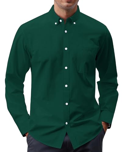Image of J.VER Men's Oxford Shirt Solid Casual Button Down Collar Shirts Long Sleeve Dress Shirts with Pocket