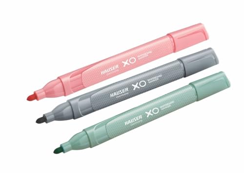Image of Hauser XO Whiteboard Marker & Magnetic Duster Set - Pack of 3 Markers (Multicolor) with Magnetic Duster | Bullet Tip | Refillable Ink | Ideal for Office, School & Home Use
