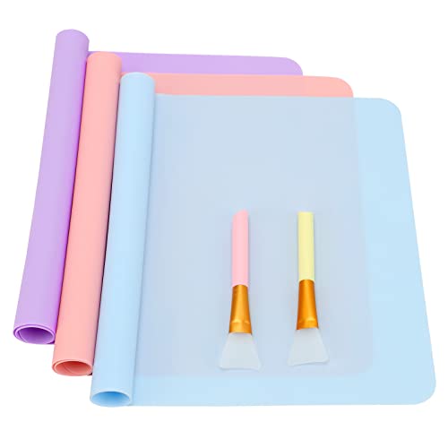 PIASHOW 3 Stück Silikonmatte 30x40cm mit 2 Bürsten, Silikon Unterlage Antihafte rutschfeste Tischmatte Silikonfolie Arbeitsmatte Thekenmatte Bastelmatte, für Handwerk, DIY Zubehöre (Rosa Violett Blau) Cover