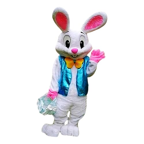 Gonglian Global Easter Rabbit Bunny Costume Plush Rabbit Mascot Costume Adult Bunny Costume Unisex (Blue vest)