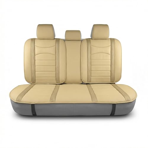 Image of FH Group Car Seat Cover Cushion - Rear Seat Covers for Cars Trucks SUV, Faux Leather Car Seat Cushions, Waterproof Car Seat Cover Cushion, Universal Fit Car Seat protector Rear Set Beige Tan