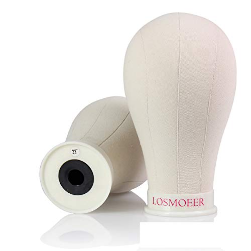 Losmoeer 22Inch Canvas Block Head Wig Set with Stand T-pins C Type Weaving