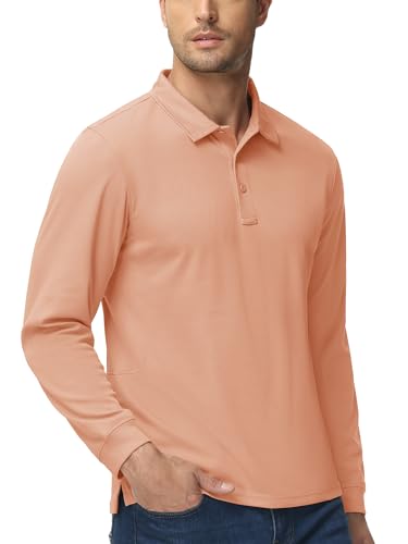 Image of MAGCOMSEN Men's Long Sleeve Golf Polo Shirts Collared Athletic Quick Dry Lightweight Work Shirts