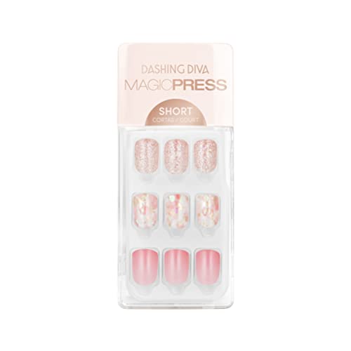 Dashing Diva Magic Press Nails - Pink Passion | Short, Square Shaped Press On Nails | Long Lasting Stick On Gel Nails | Lasts Up to 7 Days | Contains 30 Stick On Nails, 1 Prep Pad, 1 File