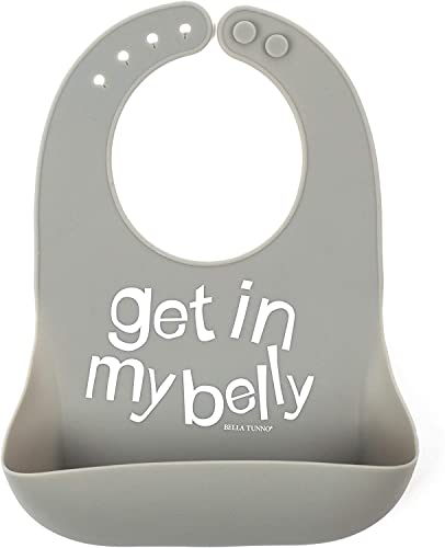 Image of Baby Bib for Eating by Bella Tunno, Waterproof Silicone Bib with Large Food Catcher, Adjustable Fit for Babies 4-12 months & Toddlers 1-3 Years, Boys & Girls, Get In My Belly