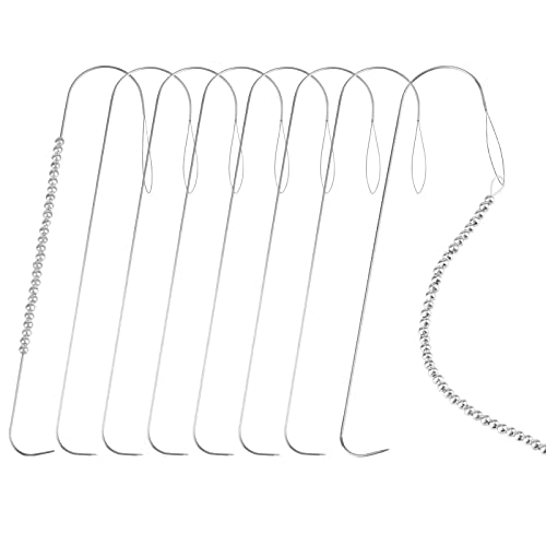SAVITA 8 Piezas Agujas Curvas para Abalorios, 13,3 cm Agujas para Abalorios Acero Inoxidable Aguja Ojo Grande con Mango Aguja para Hilandero de Cuentas para Hacer Joyas Pulseras Collares