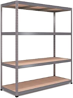 RB BOSS Garage Shelving Units 180cm x 160cm x 60cm Heavy Duty Galvanised Steel Storage Racking with MDF Shelves, 4 Tier, 300kg Load Per Shelf for Shed, Workshop, Garage & Home