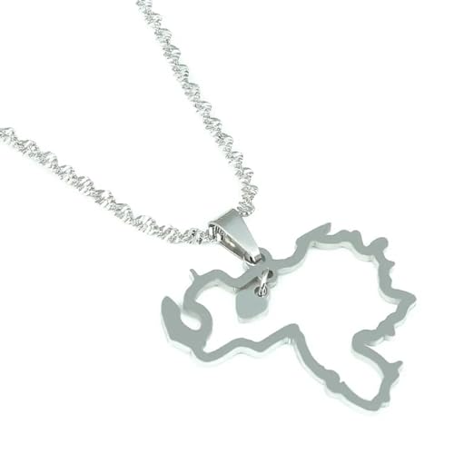 Hmsanase Les Tendances Collier Pendentif Argent Bijoux ​Hommes Femmes Necklace Collier Pendentif Carte Du Venezuela, Chaîne De Carte Tendance Du Venezuela D