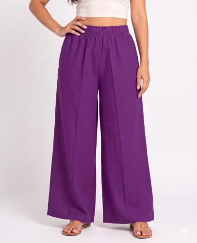 Image of Plaazo Women's Cotton Palazzo | Wide Leg Palazzo for Women | Soft Breathable High Waist Bottom Wear | Comfortable Casual, Office, Travel for Women
