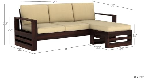 Image of Sheesham Solid Wood L-Shape Sofa for Living Room (L-Shape) (Mahogany 1)