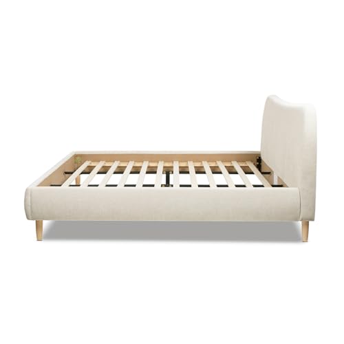 Jennifer Taylor Home Roman Curved Headboard Upholstered Platform Bed, King, Oatmeal Light Beige Chenille