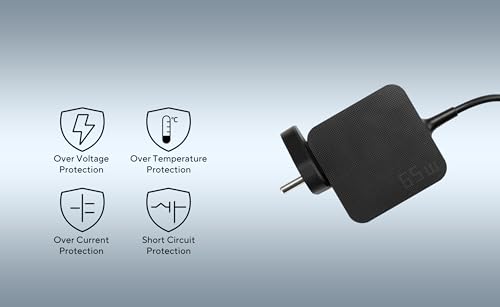 Image of ASUS AD65-00C 65W Laptop Charger Adapter (19V /3.42A, 4.5mm DC Pin) with IN Plug Type | Compact & Portable Design | OVP, OCP, OTP, SCP Protection | 2m Cable Length | Compatible with ASUS Laptops |Black