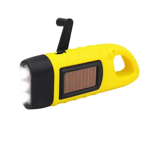 YUMIPDD Torcia elettrica a manovella, torcia solare emergenza, torcia dinamo con moschettone, impermeabile, luce di emergenza portatile, per campeggio, interruzioni di corrente (giallo)