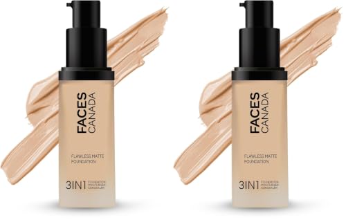Image of FACESCANADA Flawless Matte Foundation-Absolute Ivory,30 Ml 3-In-1 Foundation+Moisturizer Cream For All Skin Types+Concealer|12 Hr Hydration+Spf 1|Hd Matte Coverage|Lightweight|Anti Ageing,Pack Of 2