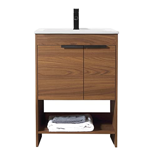 Fine Fixtures Phoenix 24 In. W X 18.5 In. D X 33.5 In. H Bathroom Vanity In Walnut With White Ceramic Sink [Full Assembly Required] #TOP3