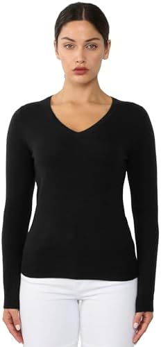 JENNIE LIU Women's 100% Pure Cashmere Long Sleeve Pullover V Neck...
