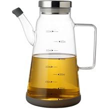 Glass Oil and Vinegar Dispenser with Stainless Steel Lid, No Drip Kitchen 34Oz Liquid Container, Large Cruet Clear, 1000ml