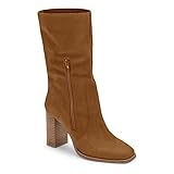 Juliet Holy Women’s Mid-calf Boots Chunky Stacked Heel Square Toe Side Zipper Slip-on Suede Winter B