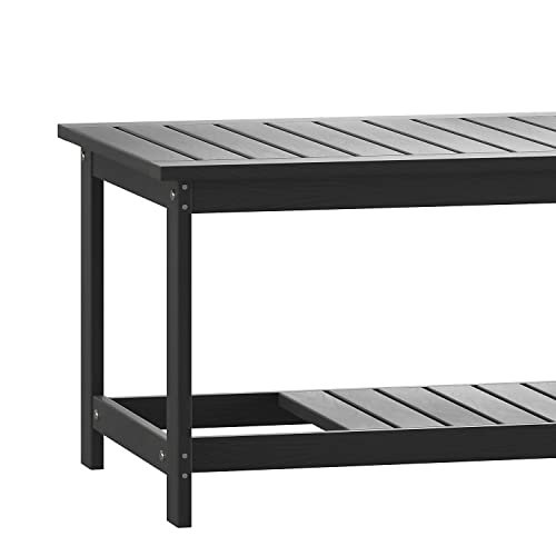 Flash Furniture Charlestown Two Tiered Commercial Grade Adirondack Coffee Table - Black Finish Poly Resin Wood - All-Weather - Slatted Shelf Design #TOP4