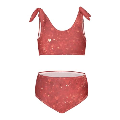 KLL Red Glitter Texture Girls' Two Piece Bikini Sets Beach Swimsuits Swimming Suits Adjustable Shoulder Strap