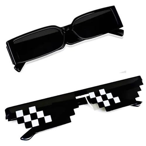 Sheomy Unisex Combo offer pack of 2 shades glasses Rectangle Retro Vintage Narrow Sunglasses Women and Men Small Narrow Square Sun Glasses Combo offer pack of 29-9LL9-PCG2