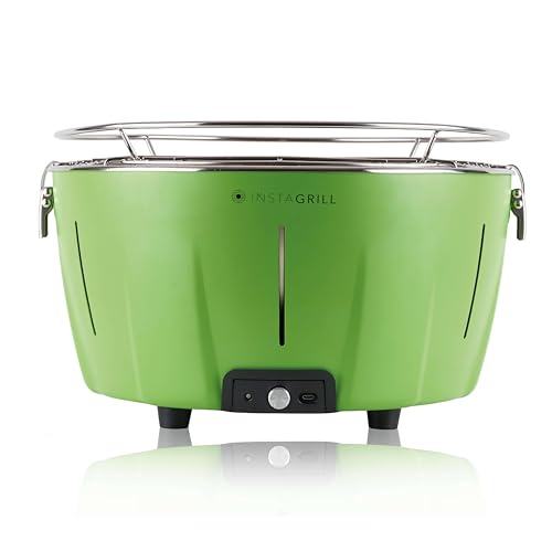 Classe Italy | Barbecue de table au charbon sans fumée. Avec batterie, charbon et gel inclus. Barbecue portable, s’allume en seulement 5 minutes. Barbecue de camping. Vert Avocado