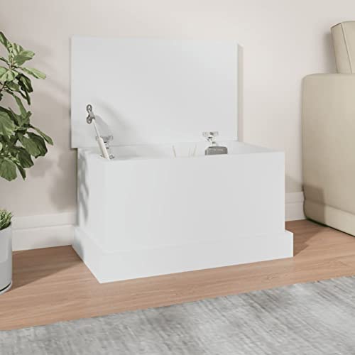 IKAYAA Baúl de Almacenamiento de Madera Baul Almacenaje Interior Baul Juguetes Infantil Taburete para Almacenaje con Tapa para Dormitorio Salón 50 x 30 x 28 cm Blanco