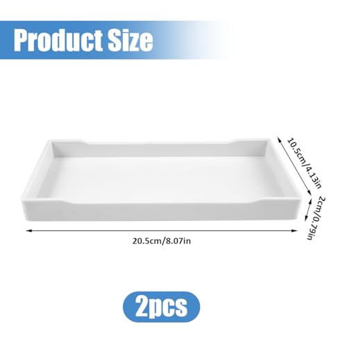 TESSTSY 2 Stück barmatte schmal Tablett 20.5 X 10.5 X 2 cm Dekotablett, Badezimmertablett, Strapazierfähig Bathroom Tray für Waschtisch Badewanne Küchenspüle und Toilette, Weißer