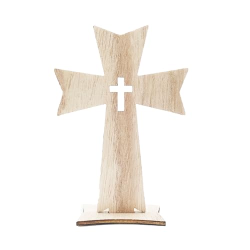 Floatdream Cruz de Madera, Cruz de Pie, Cruz de Madera con Base, Úselo Como Decoración de Mesa, Decoración de Habitaciones, Decoración Artesanal （Borde de diamante）