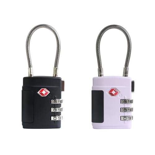 Combo TSA Locks for Luggage, Locker, Suitcase, Luggage Locks TSA Approved, Small Combination Padlock with Cable for Gym Locker, Gun Case, Backpack Bag Zipper, Storage Box, Travel Safe