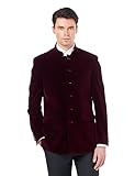 Men’s Burgundy Velvet Smoking Nehru Jacket Classic Chinese Grandad Collar Wedding Party Blazer [BLZ-HARSHIL-Burgundy, UK/US 48 EU 58]